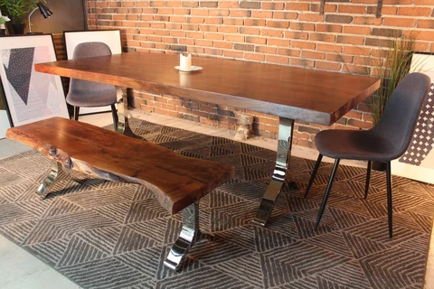 Acacia Straight Cut Dining Table with Chrome Y Shaped Legs/Honey Walnut - Wazo Furniture