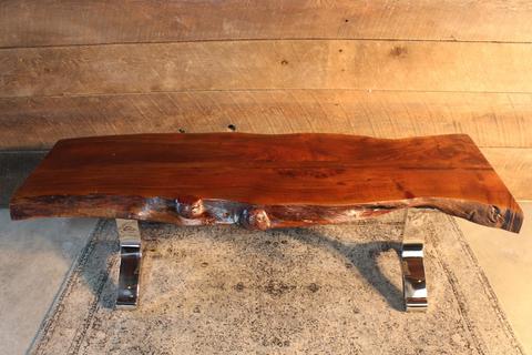 Acacia Live Edge Bench with Chrome Y Shaped Legs/Honey Walnut - Wazo Furniture