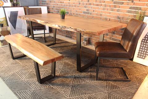 Acacia Natural Wood Live Edge Table with Black U-Shaped Legs/Natural Color - Wazo Furniture