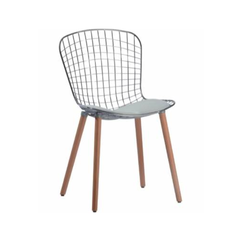 Bertoia Style Chrome Chair - Wooden Legs