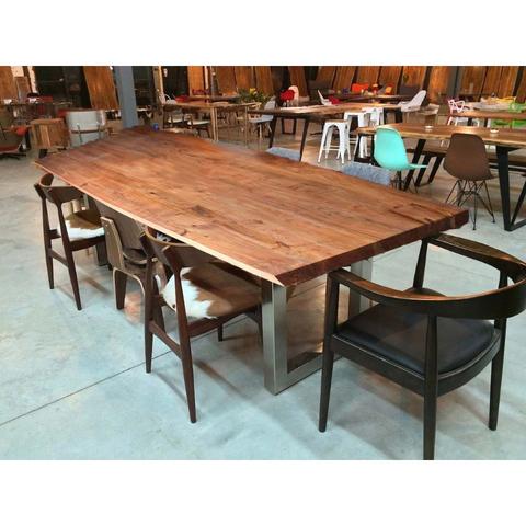 Bow Table of Acacia Wood with Heavy Duty Chrome Square Legs