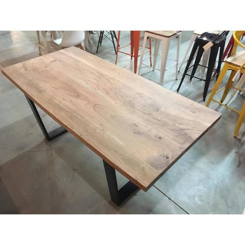 Bow Table of Acacia Wood with Black U Shaped Legs