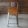Tolix Bar Stool with Backrest and Wood Seat - 65 cm - Wazo Furniture