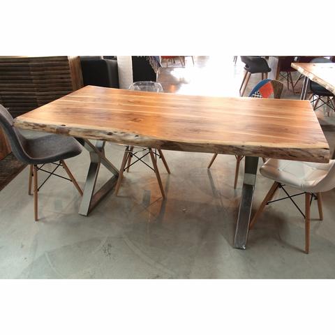 Acacia Live Edge Wood Table with Crossed Chrome Legs