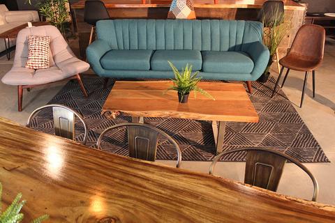 Acacia Natural Live Edge Coffee Table w/Iron Chromed Legs