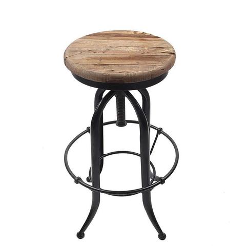 Farmingdale Adjustable Round Bar Stool with Wooden Seat
