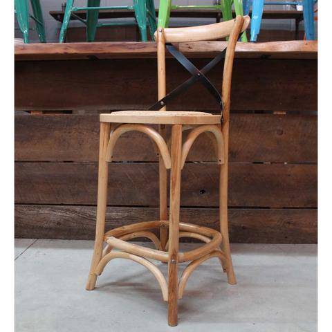 Oak Wood Bar Stool with Metal Cross Back- Final sale