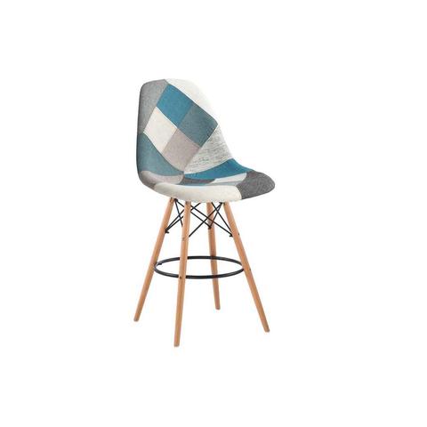 Eames Style Blue Monochrome Patchwork Bar Stool