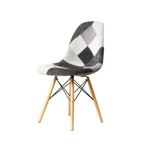 Eames Style Greyscale Checkered Patchwork Side Chair