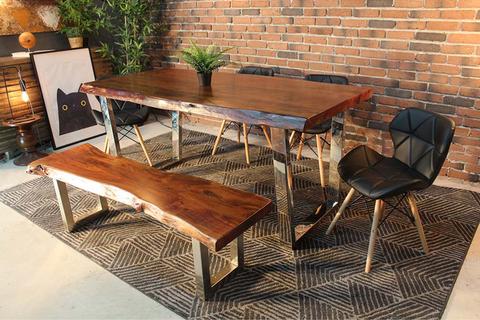 Live Edge Acacia Dining Table with Chrome U legs/Honey Walnut - Wazo Furniture