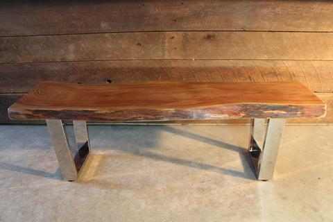 Acacia Live Edge Wood Bench with Chrome U-shaped Leg - Wazo Furniture