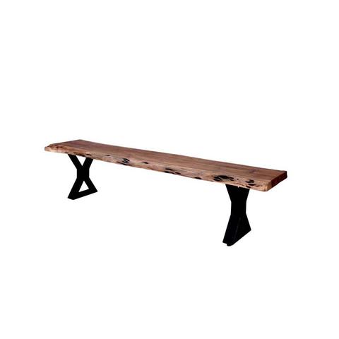 Acacia Live Edge Wood Bench with Black X-shaped Legs