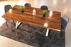 Straight Cut Acacia Wood Table with Chrome X-Shaped Legs/Natural Colour - Wazo Furniture