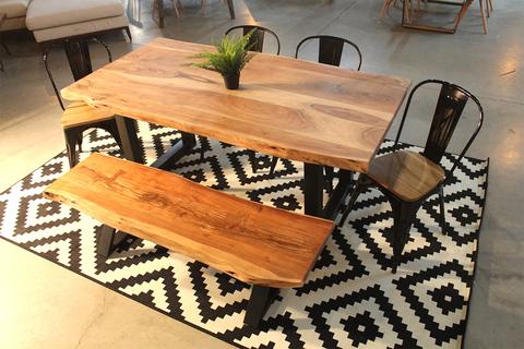 Acacia Live Edge Wood Table with Black Square Legs Thick