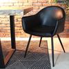 MILAN - Eames Style Black Vintage Leather Arm Chair with Black Metal Legs - Wazo Furniture