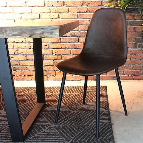 MILAN - Eames Style Brown Vintage Leather Dining Chair With Black Metal Legs - Wazo Furniture