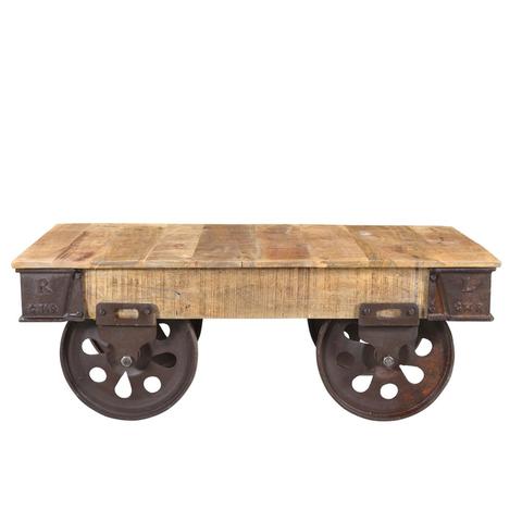 Mango Wood Coffee Table with Movable Wheels