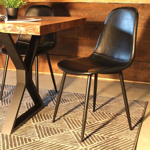 MILAN - Eames Style Black Vintage Leather Dining Chair With Black Metal Legs - Wazo Furniture