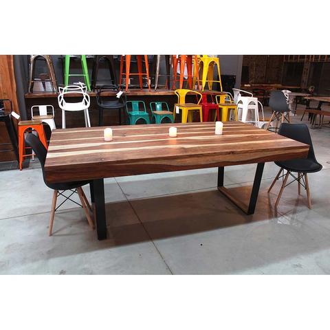 Natural Rosewood Table with Black U-Shaped Legs