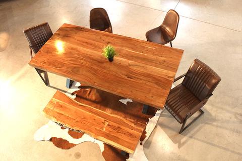 Straight Cut Acacia Wood Table with Black X-Shaped Legs