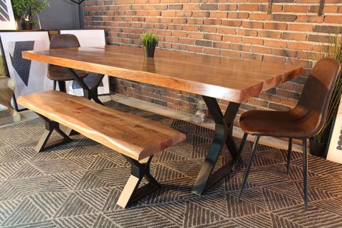Straight Cut Acacia Dining Table With Black X-Shaped Legs/Natural Color - Wazo Furniture