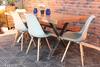 Straight Cut Acacia Wood Table with Chrome X-Shaped Legs/Natural Colour - Wazo Furniture