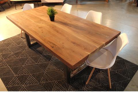 Straight Cut Acacia Wood Table with Heavy Duty Chrome Square Legs
