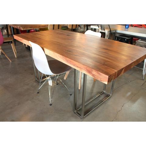 Straight Cut Acacia Natural Wood Table with Double Rectangular Chrome Legs