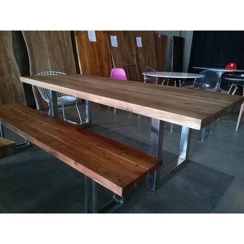 Straight Cut Acacia Wood Table with Heavy Duty Chrome Square Legs