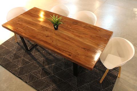 Straight Cut Acacia Wood Table with Black U-Shaped Legs
