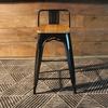 Tolix Bar Stool with Backrest and Wood Seat - 65 cm - Wazo Furniture