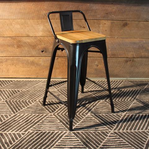 Tolix Bar Stool with Backrest and Wood Seat - 65 cm - Wazo Furniture