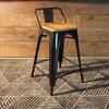 Tolix Bar Stool with Backrest and Wood Seat - 65 cm - Wazo Furniture