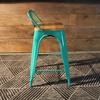 Tolix Bar Stool with Backrest and Wood Seat - 65 cm - Wazo Furniture