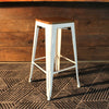 Tolix Style Bar Stool with Wooden seat – White Metal- 76cm - Wazo Furniture