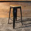 Tolix Style Bar Stool with Wooden seat – Black Metal- 76cm - Wazo Furniture