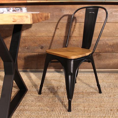 Tolix Wooden Seat Dining Chair - Wazo Furniture