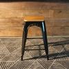 Tolix Bar Stool With Wooden Seat - Black - 65cm - Wazo Furniture
