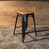 Tolix Bar Stool With Wooden Seat - Black - 65cm - Wazo Furniture