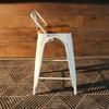 Tolix Bar Stool with Backrest and Wood Seat - 65 cm - Wazo Furniture