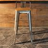 Tolix Bar Stool with Backrest and Wood Seat - 75 cm - Wazo Furniture