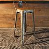 Tolix Bar Stool with Backrest and Wood Seat - 75 cm - Wazo Furniture