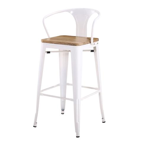 Tolix Bar Stool with Armrest and Wood Seat - 75 cm-Final Sale