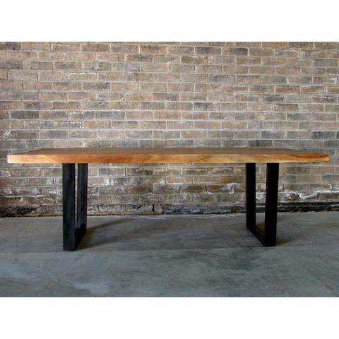 Straight Cut Acacia Wood Table with Black Rectangular Legs