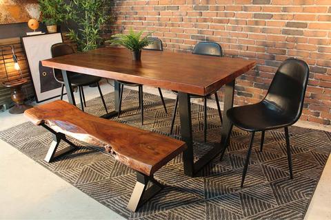 Straight Cut Acacia Dining Table with Black U legs/Honey Walnut - Wazo Furniture