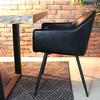 MILAN - Eames Style Black Vintage Leather Arm Chair with Black Metal Legs - Wazo Furniture