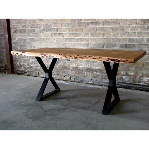 Acacia Live Edge Dining Table with Black X Shaped Legs