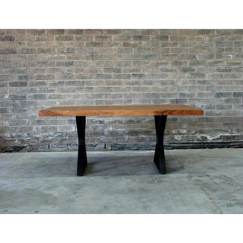 Straight Cut Acacia Wood Table with Black X-Shaped Legs