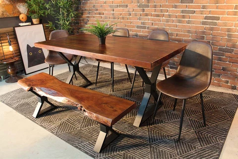 Straight Cut Acacia Dining Table With Black X Legs/Honey Walnut - Wazo Furniture