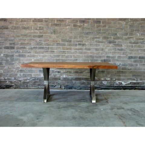 Straight Cut Acacia Wood Table with Chrome X-Shaped Legs